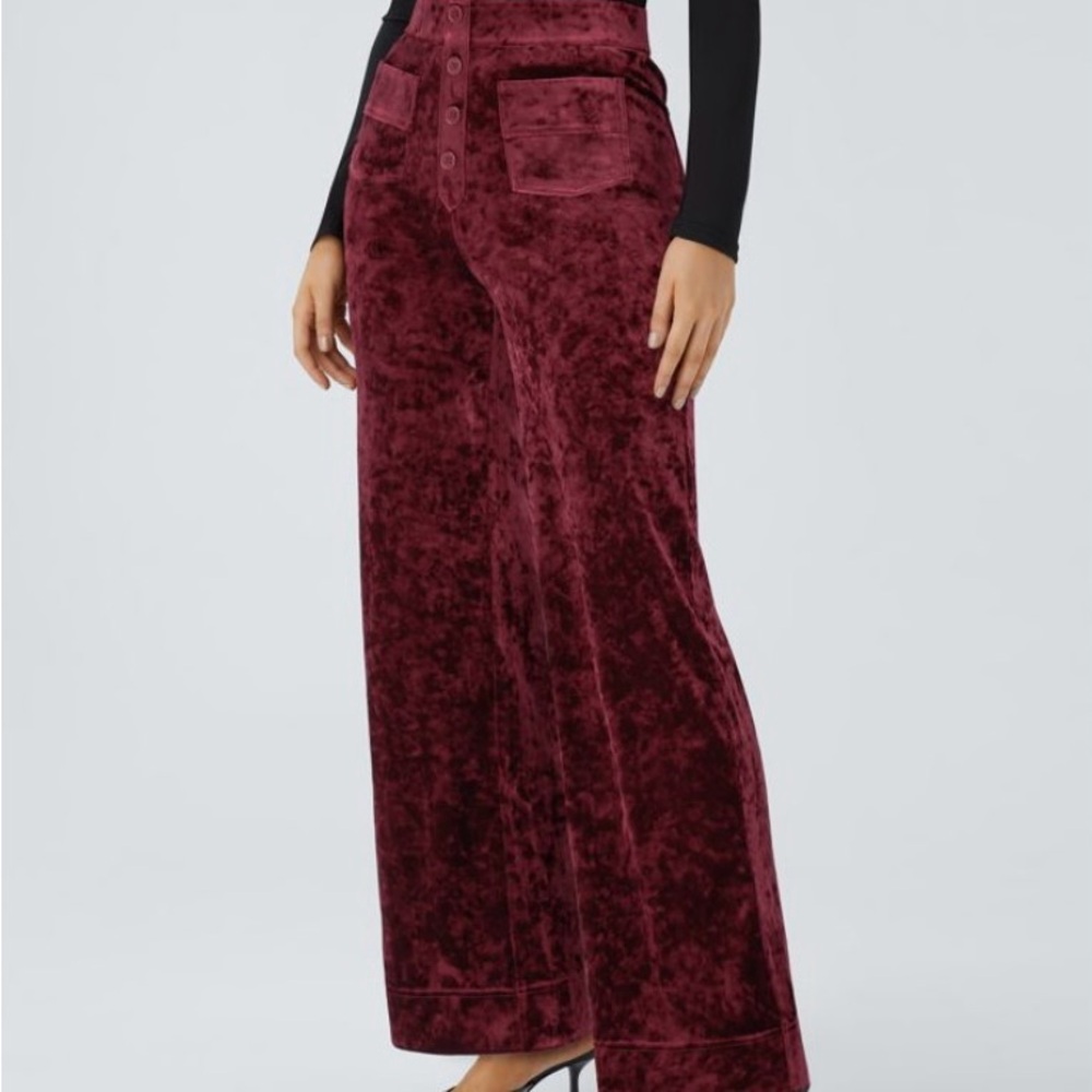 HALARA Velvet Wide-Leg Pants in Deep Burgundy